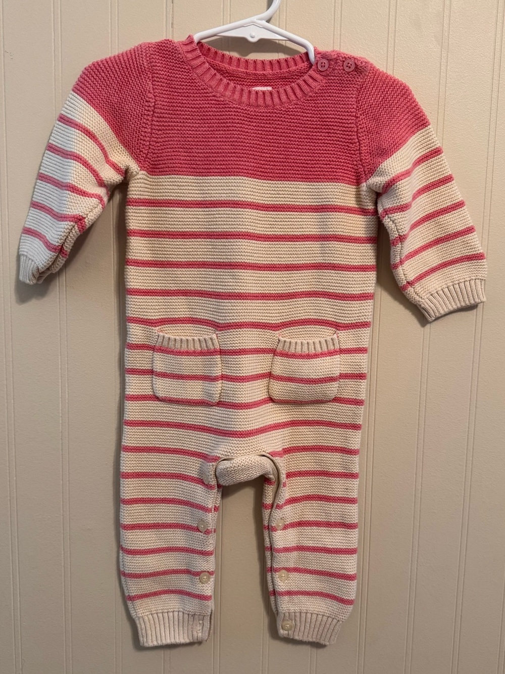 Baby GAP Striped Pink and Cream Knit One-Piece Romper